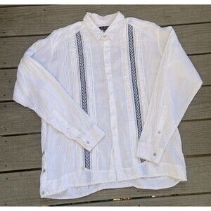 Keten White Linen Boho Shirt Embroidered Panels Large Casual Men’s Luxury Mexico